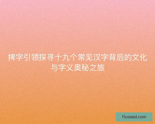 捭字引领探寻十九个常见汉字背后的文化与字义奥秘之旅