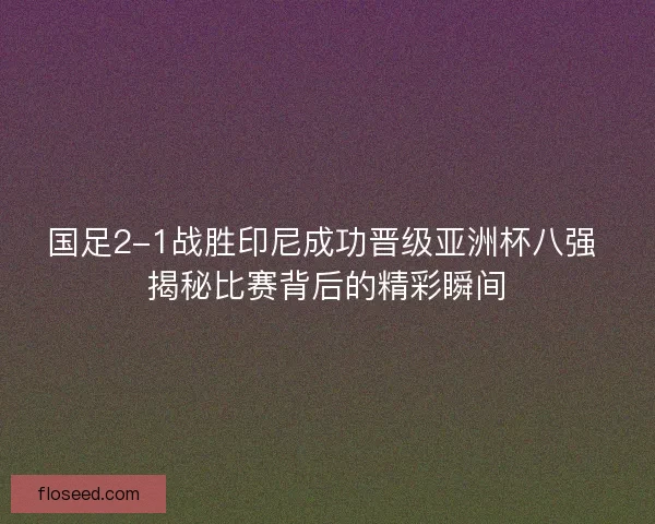 国足2-1战胜印尼成功晋级亚洲杯八强 揭秘比赛背后的精彩瞬间